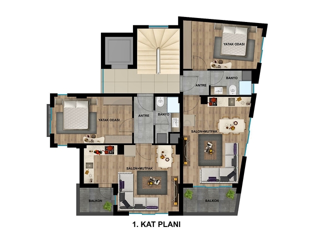 1+1 Wohnung in der Wohngegend Yüksekalan - Antalya 