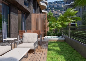 Wohnungen in einer neuen Wohnanlage, 50 m vom Strand entfernt im Stadtteil Kargicak