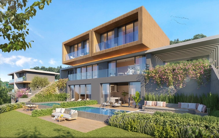 Villen im modernen Stil mit Seeblick.