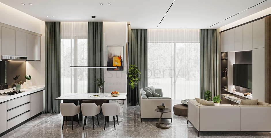 Ein idealer Apartmentkomplex, umgeben von üppigem Grün.