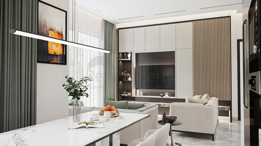 Ein idealer Apartmentkomplex, umgeben von üppigem Grün.