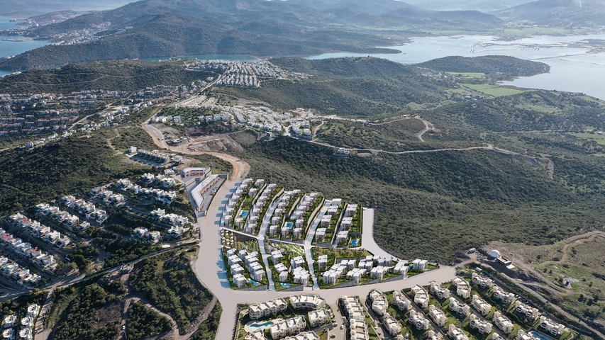 Ein idealer Apartmentkomplex, umgeben von üppigem Grün.