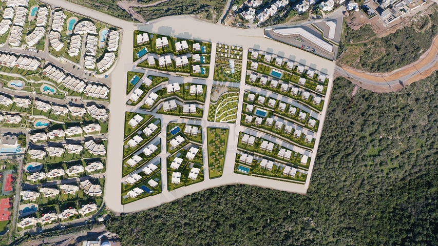 Ein idealer Apartmentkomplex, umgeben von üppigem Grün.