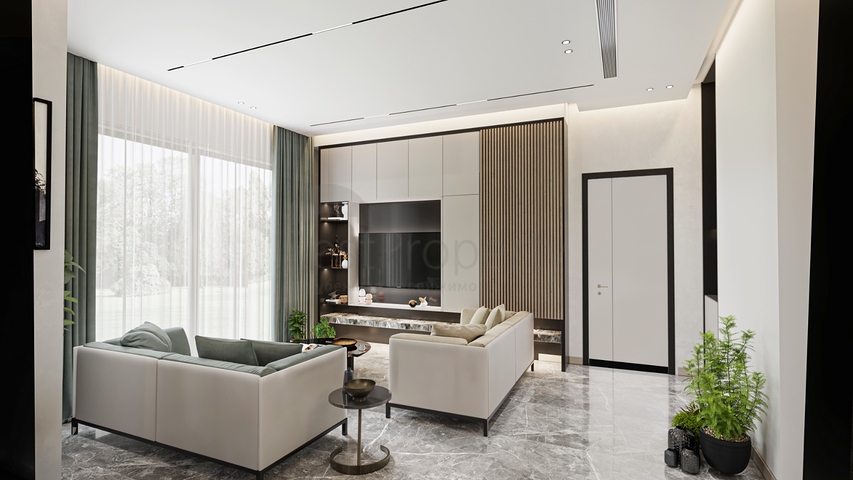 Ein idealer Apartmentkomplex, umgeben von üppigem Grün.