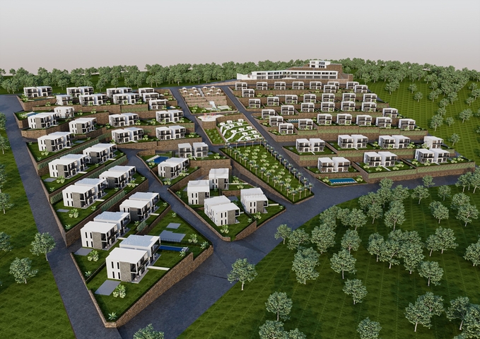 Ein idealer Apartmentkomplex, umgeben von üppigem Grün.