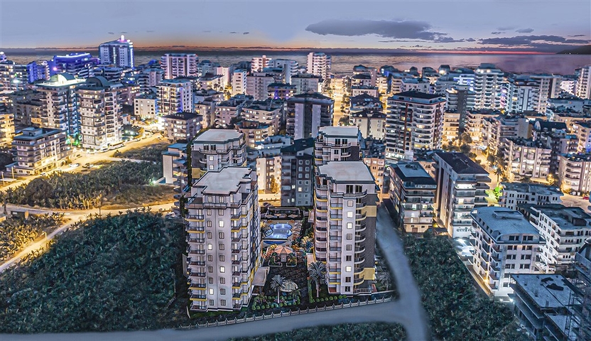 Zweizimmerwohnung mit Panoramablick auf die Berge im Stadtteil Mahmutlar
