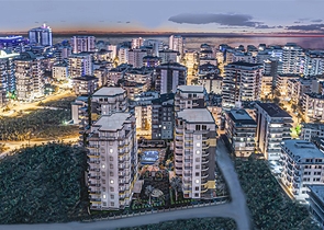 Zweizimmerwohnung mit Panoramablick auf die Berge im Stadtteil Mahmutlar