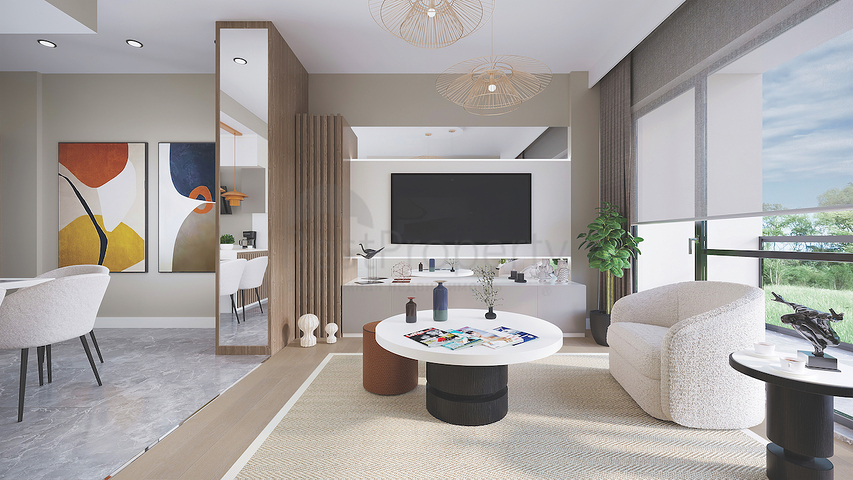 Das 2+1 Apartment im Eco-Komplex ist von Nadelwäldern in der Gegend von Dortepe am östlichen Ende von Bodrum umgeben.