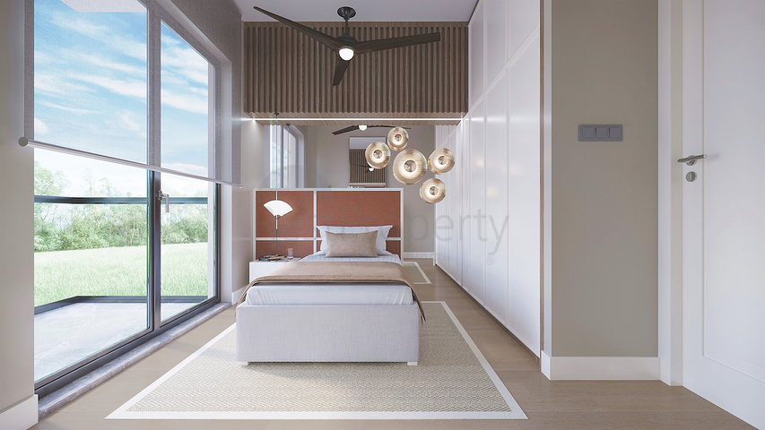 Das 2+1 Apartment im Eco-Komplex ist von Nadelwäldern in der Gegend von Dortepe am östlichen Ende von Bodrum umgeben.