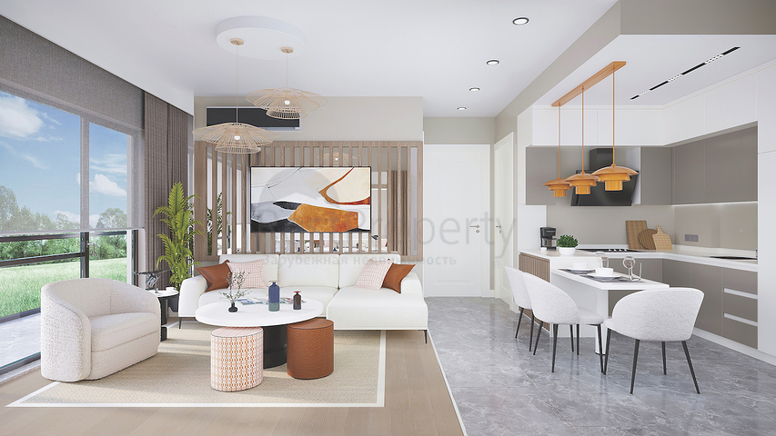 Das 2+1 Apartment im Eco-Komplex ist von Nadelwäldern in der Gegend von Dortepe am östlichen Ende von Bodrum umgeben.