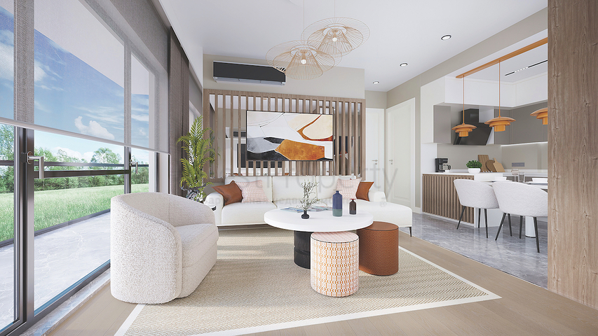 Das 2+1 Apartment im Eco-Komplex ist von Nadelwäldern in der Gegend von Dortepe am östlichen Ende von Bodrum umgeben.