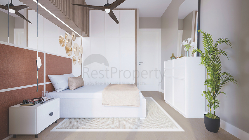 Das 2+1 Apartment im Eco-Komplex ist von Nadelwäldern in der Gegend von Dortepe am östlichen Ende von Bodrum umgeben.