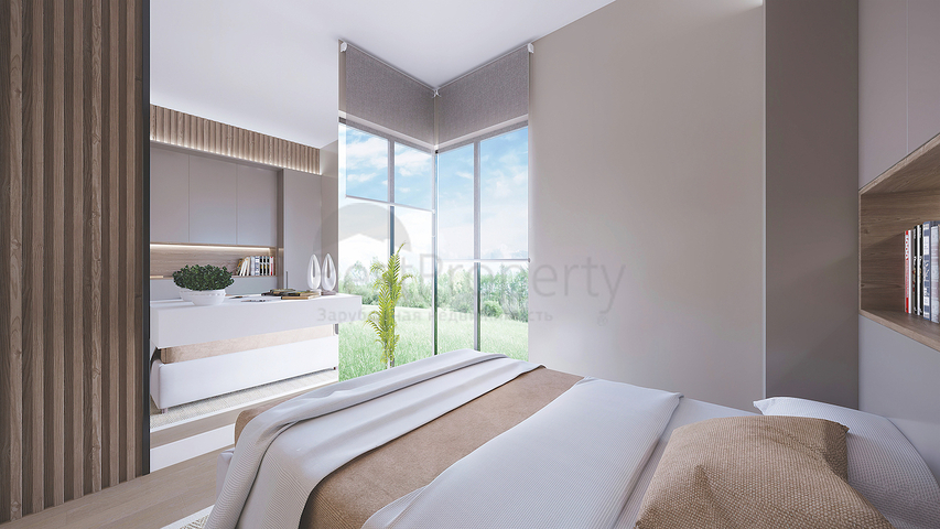 Das 2+1 Apartment im Eco-Komplex ist von Nadelwäldern in der Gegend von Dortepe am östlichen Ende von Bodrum umgeben.