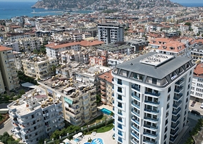 Moderne 1+1-Wohnung in einem neuen Komplex mit Meerblick im Zentrum von Alanya